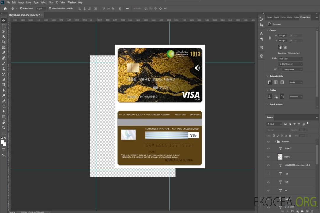 Carte visa or de la Banque soudanaise de Khartoum template